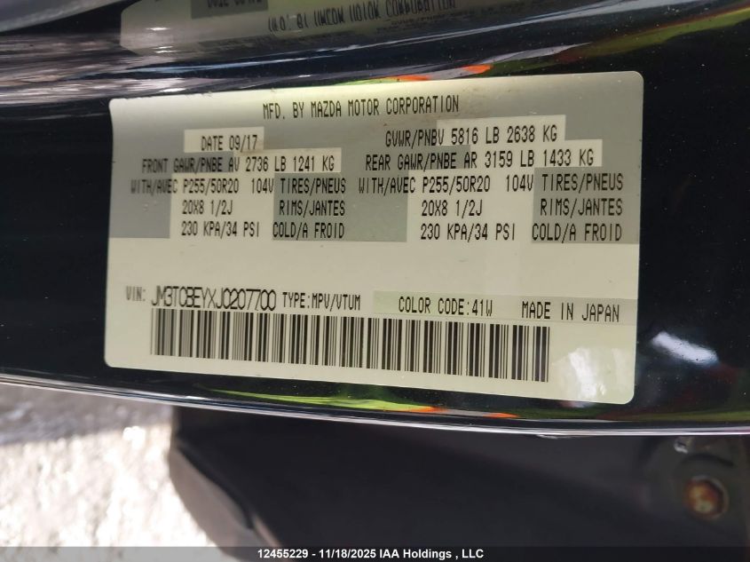 2018 Mazda Cx-9 Signature VIN: JM3TCBEYXJ0207700 Lot: 12455229