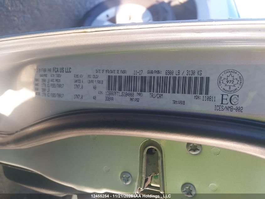 2018 Ram 1500 St VIN: 1C6RR7FT1JS184000 Lot: 12455254