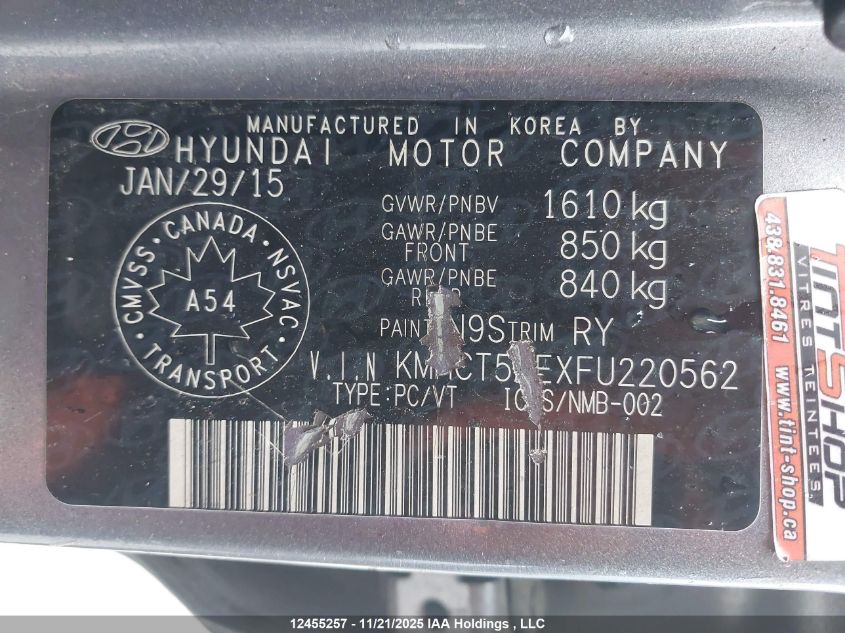 2015 Hyundai Accent VIN: KMHCT5AEXFU220562 Lot: 12455257