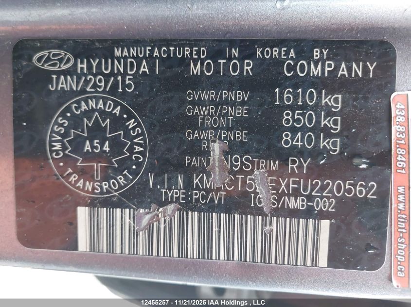 2015 Hyundai Accent VIN: KMHCT5AEXFU220562 Lot: 12455257