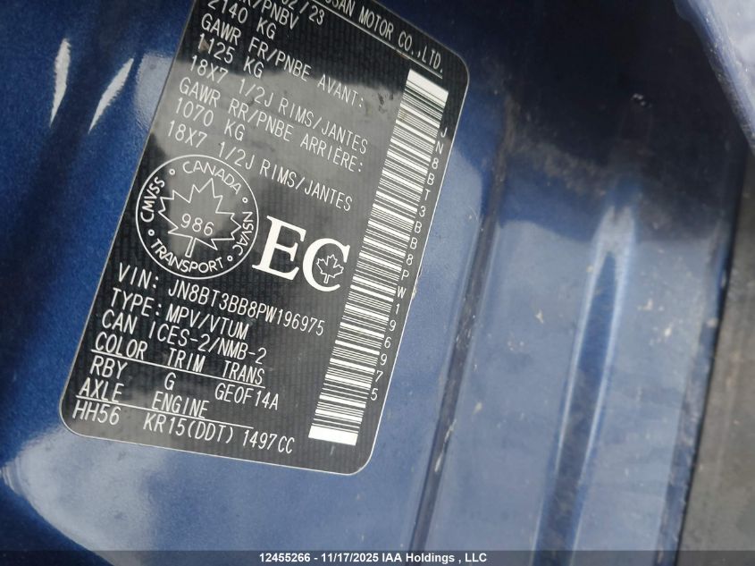 2023 Nissan Rogue VIN: JN8BT3BB8PW196975 Lot: 12455266