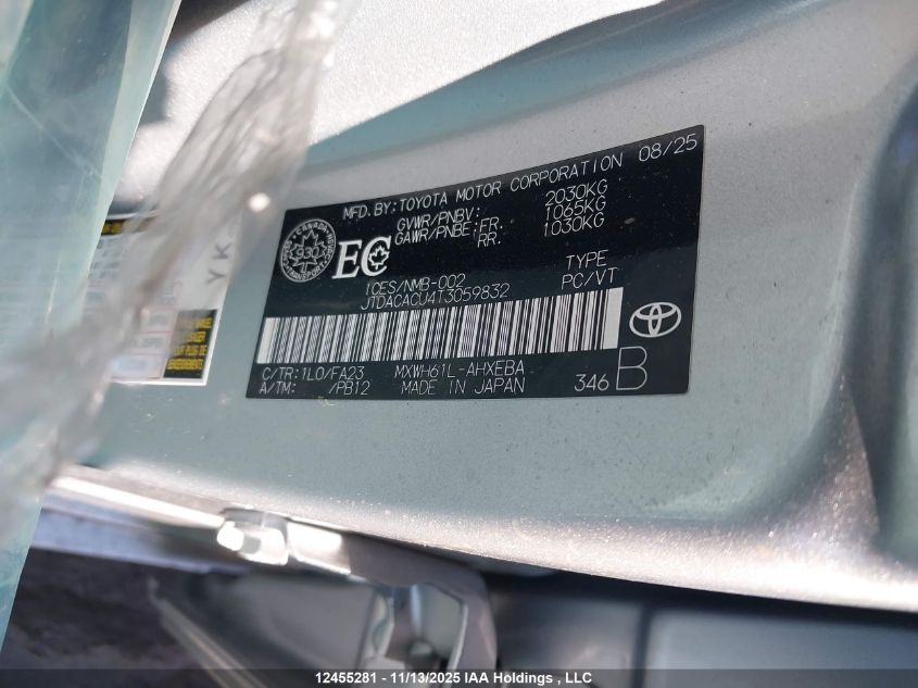 2026 Toyota Prius Plug-In Hybrid Se VIN: JTDACACU4T3059832 Lot: 12455281