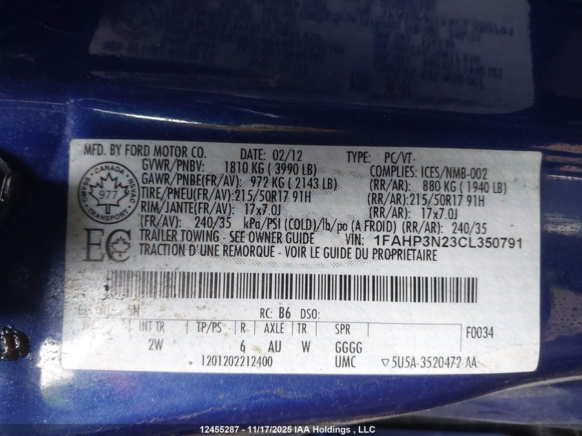 1FAHP3N23CL350791 2012 FORD FOCUS photo no. 18