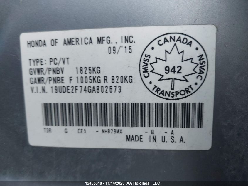 2016 Acura Ilx Premium Package/Tech Package VIN: 19UDE2F74GA802673 Lot: 12455310