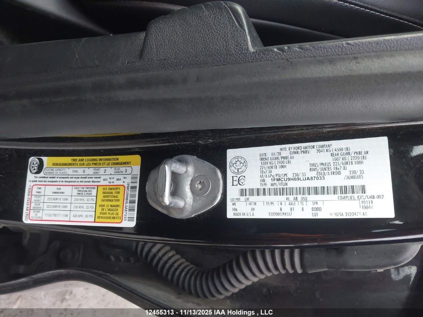 2020 Ford Escape VIN: 1FMCU9H69LUA87033 Lot: 12455313