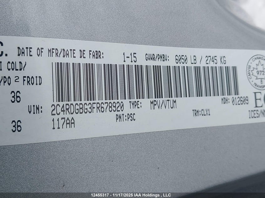 2C4RDGBG3FR678920 2015 DODGE CARAVAN photo no. 9