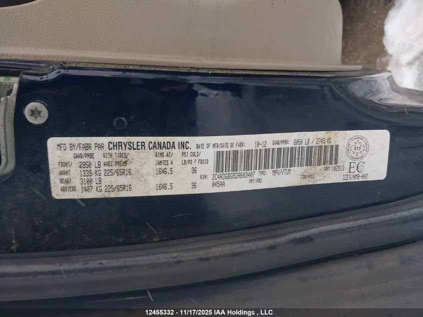 2013 Dodge Grand Caravan VIN: 2C4RDGBG5DR603407 Lot: 12455332