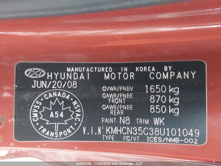 KMHCN35C38U101049 2008 HYUNDAI ACCENT photo no. 19