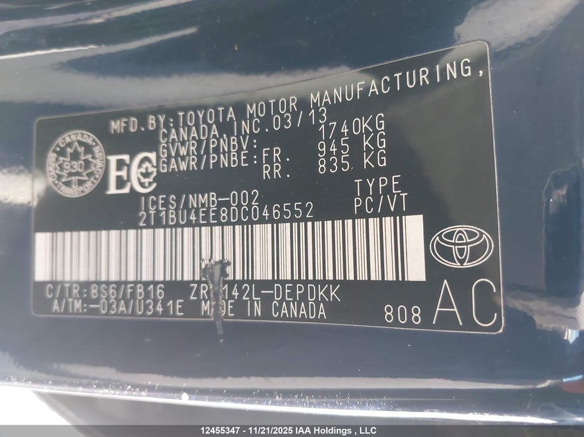 2T1BU4EE8DC046552 2013 TOYOTA COROLLA photo no. 19