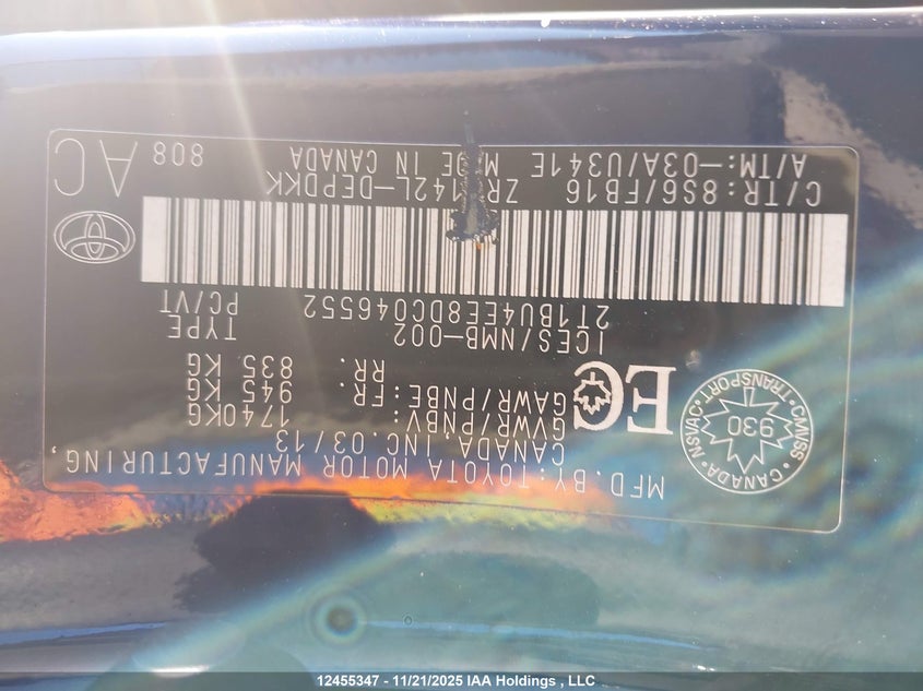 2T1BU4EE8DC046552 2013 TOYOTA COROLLA photo no. 9