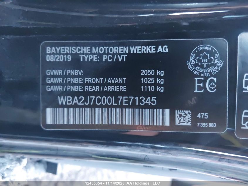 2020 BMW M240I xDrive VIN: WBA2J7C00L7E71345 Lot: 12455354