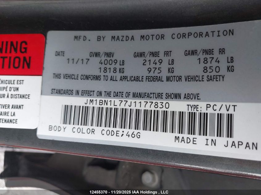 2018 Mazda 3 Touring VIN: JM1BN1L77J1177830 Lot: 12455370