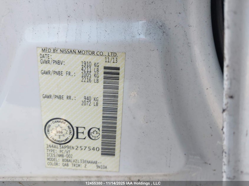 1N4AL3AP9EN257540 2014 NISSAN ALTIMA photo no. 9