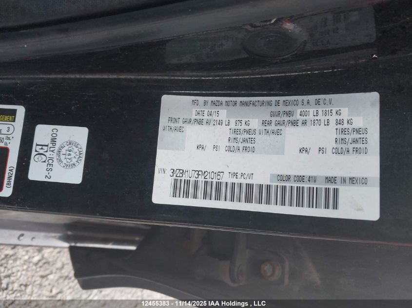 2015 Mazda Mazda3 Gx VIN: 3MZBM1U73FM210167 Lot: 12455383