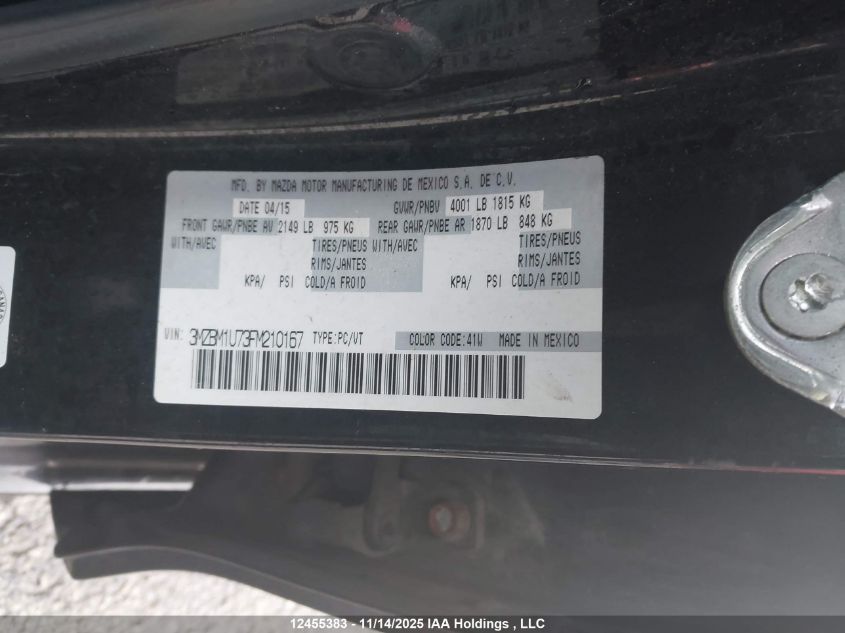 2015 Mazda Mazda3 Gx VIN: 3MZBM1U73FM210167 Lot: 12455383