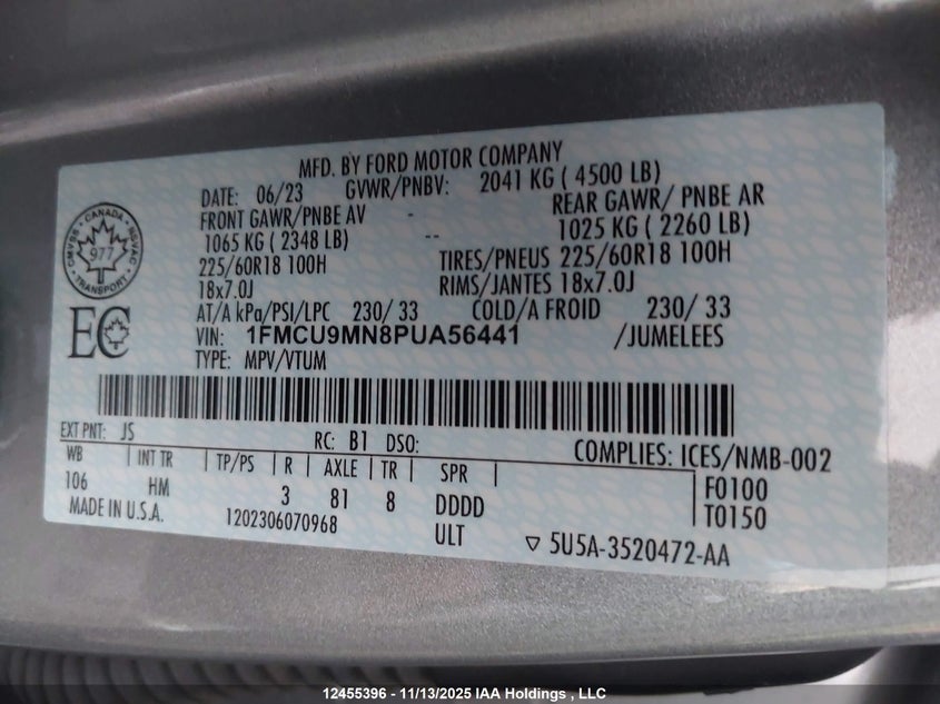 1FMCU9MN8PUA56441 2023 FORD ESCAPE photo no. 9