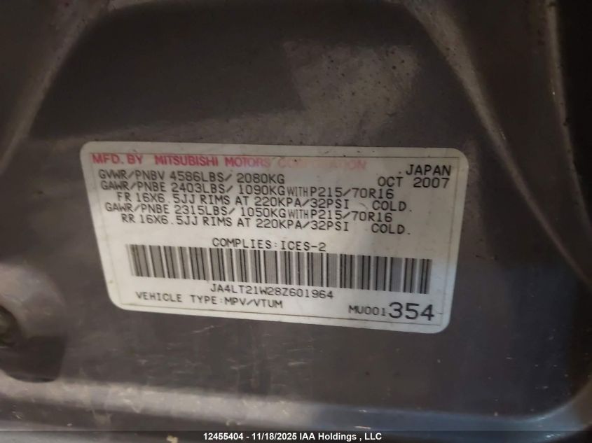2008 Mitsubishi Outlander VIN: JA4LT21W28Z601964 Lot: 12455404