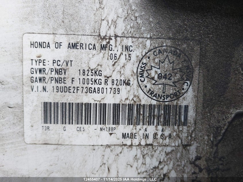 2016 Acura Ilx Premium Package/Tech Package VIN: 19UDE2F73GA801739 Lot: 12455407