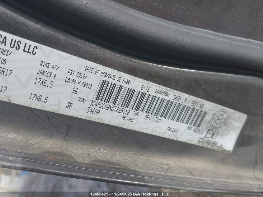 2016 Dodge Journey Se VIN: 3C4PDCABXGT225110 Lot: 12455421