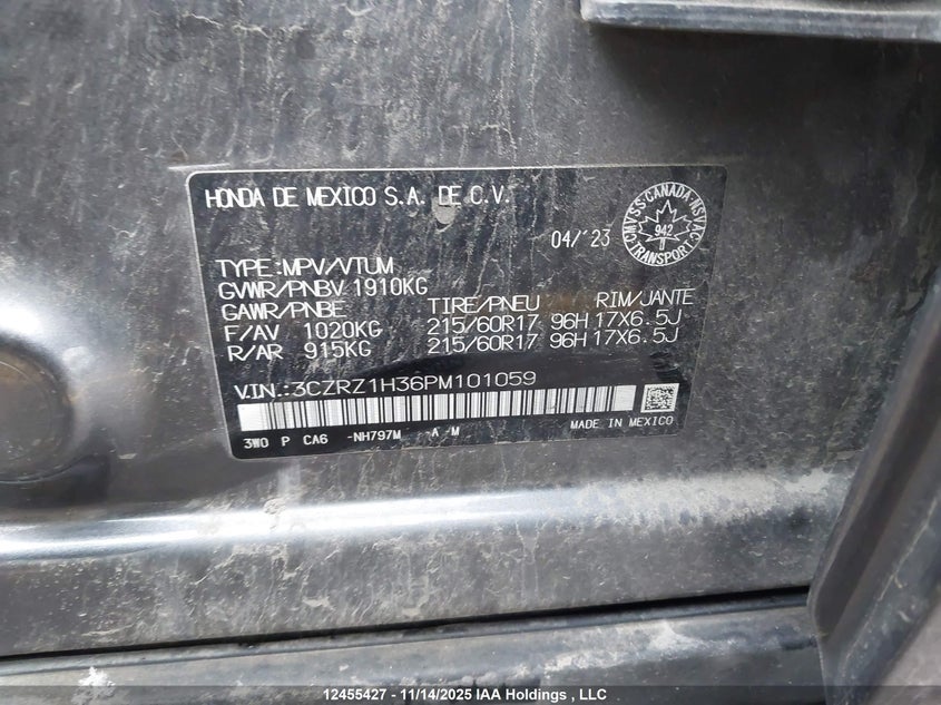 3CZRZ1H36PM101059 2023 HONDA HR-V photo no. 9