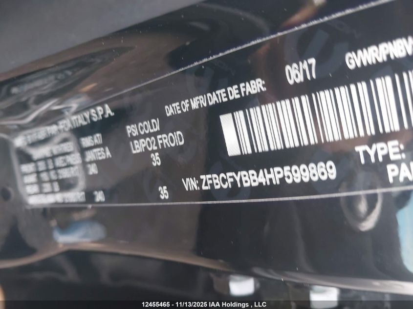 2017 Fiat 500X Easy VIN: ZFBCFYBB4HP599869 Lot: 12455465