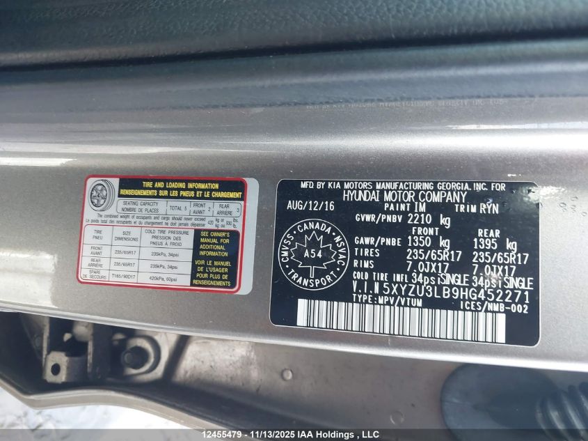 2017 Hyundai Santa Fe Sport 2.4 Premium VIN: 5XYZU3LB9HG452271 Lot: 12455479