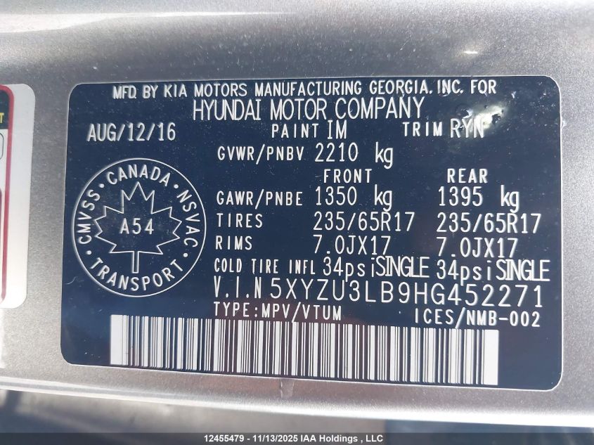 2017 Hyundai Santa Fe Sport 2.4 Premium VIN: 5XYZU3LB9HG452271 Lot: 12455479
