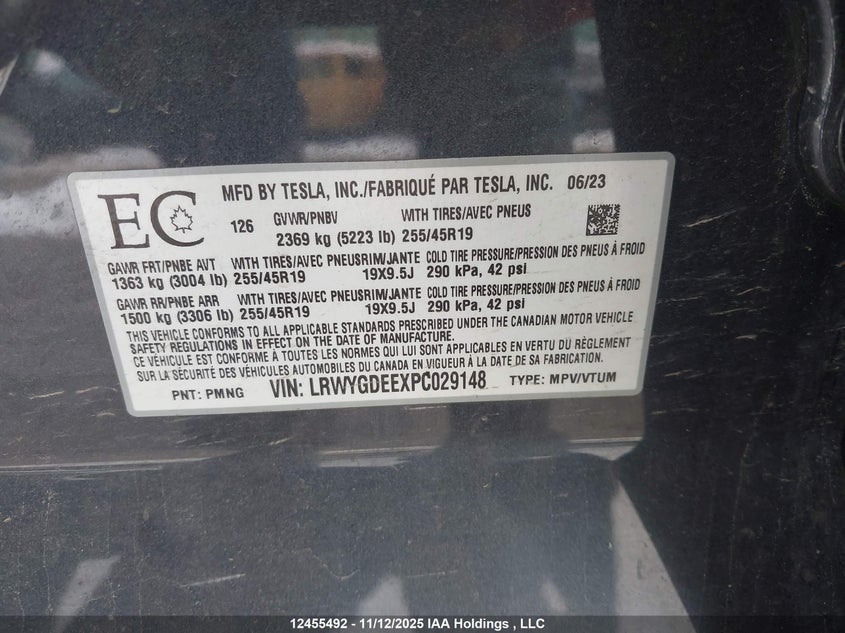 LRWYGDEEXPC029148 2023 TESLA MODEL Y photo no. 9