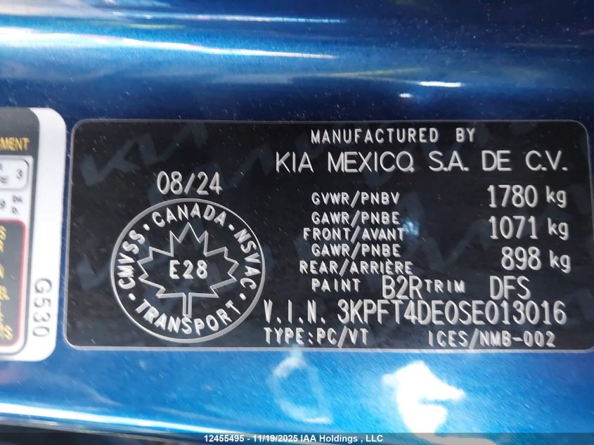 2025 Kia K4 Lx VIN: 3KPFT4DE0SE013016 Lot: 12455495