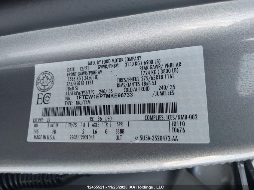 1FTEW1EP7MKE96733 2021 FORD F-150 photo no. 9