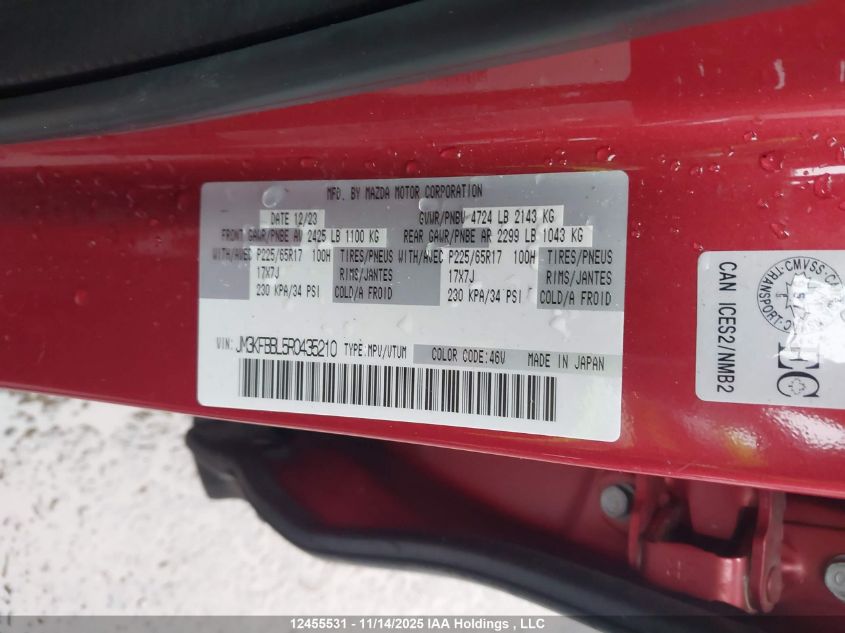 2024 Mazda Cx-5 Gx W/O Cd VIN: JM3KFBBL5R0435210 Lot: 12455531