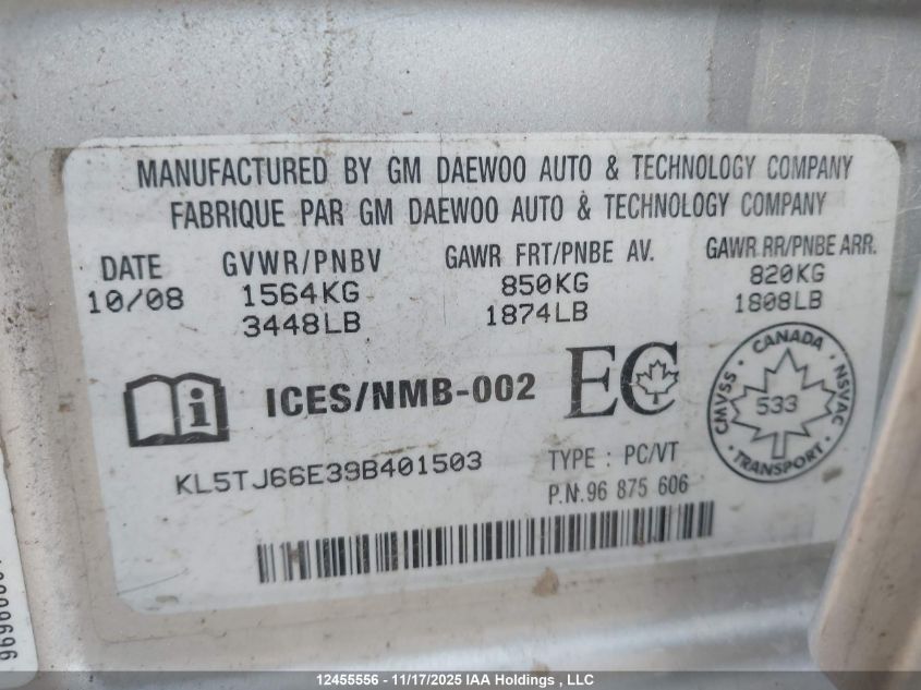 2009 Suzuki Swift VIN: KL5TJ66E39B401503 Lot: 12455556