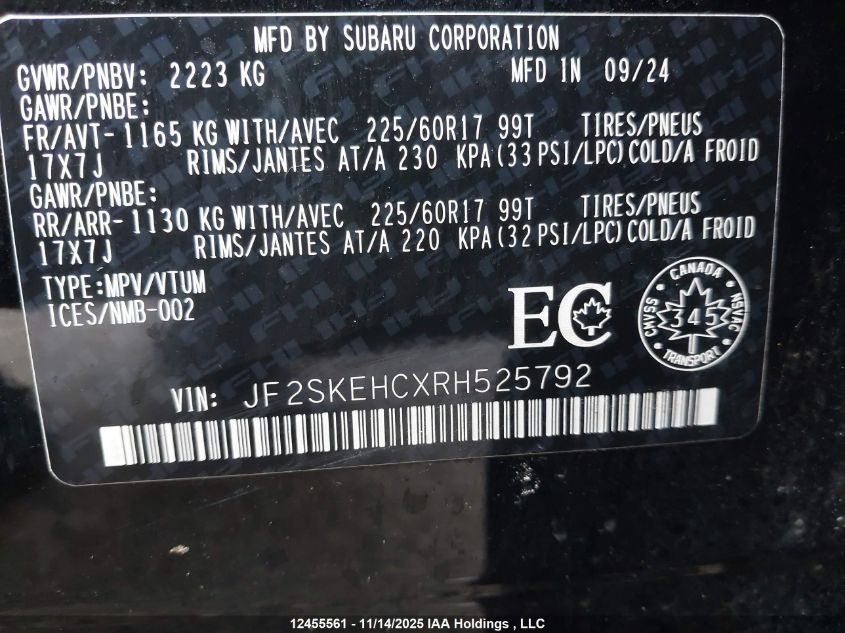 2024 Subaru Forester Sport/Wilderness VIN: JF2SKEHCXRH525792 Lot: 12455561