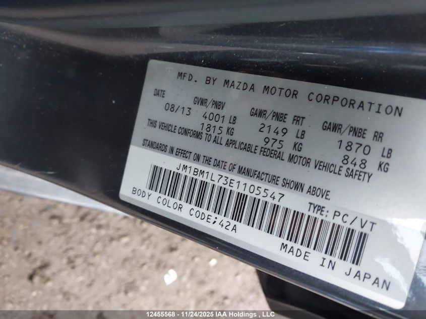 2014 Mazda 3 Touring VIN: JM1BM1L73E1105547 Lot: 12455568