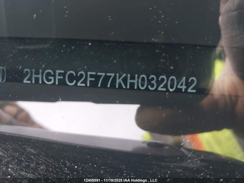 2019 Honda Civic VIN: 2HGFC2F77KH032042 Lot: 12455591