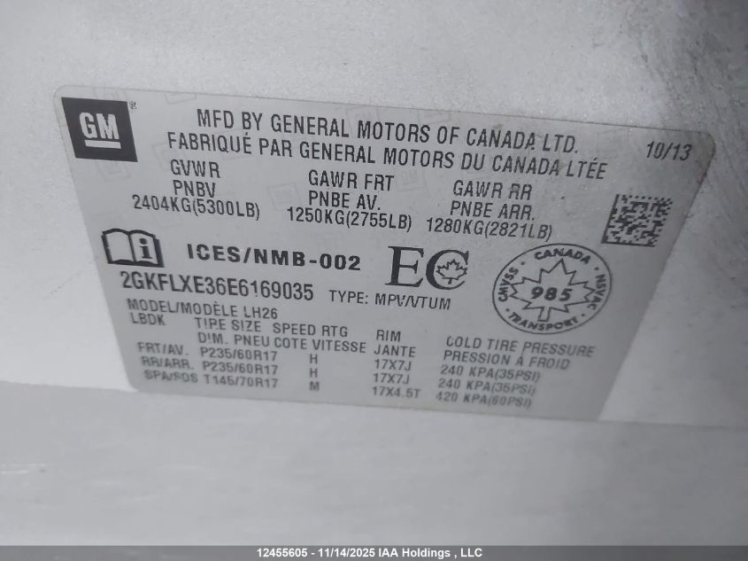 2014 GMC Terrain Slt-1 VIN: 2GKFLXE36E6169035 Lot: 12455605