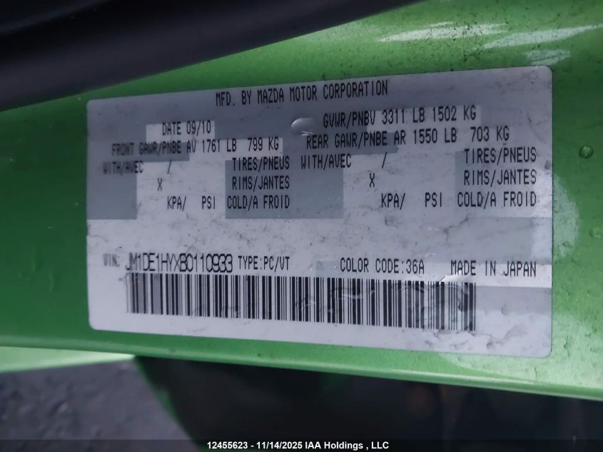 2011 Mazda Mazda2 VIN: JM1DE1HYXB0110933 Lot: 12455623