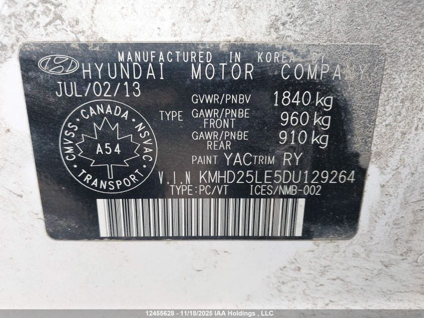 2013 Hyundai Elantra Gt Gl VIN: KMHD25LE5DU129264 Lot: 12455628