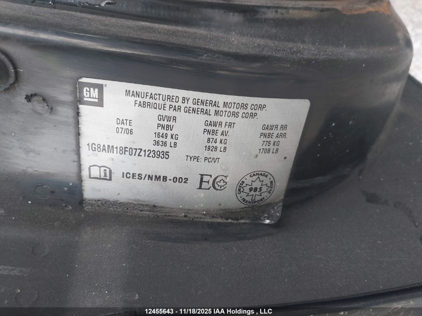 2007 Saturn Ion VIN: 1G8AM18F07Z123935 Lot: 12455643