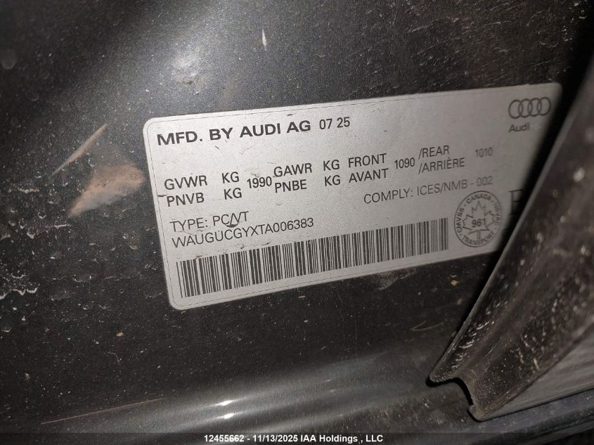 2026 Audi A3 Premium VIN: WAUGUCGYXTA006383 Lot: 12455662