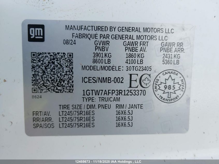 2024 GMC GMC VIN: 1GTW7AFP3R1253370 Lot: 12455673