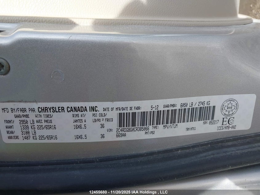 2C4RDGBG0CR385066 2012 DODGE CARAVAN photo no. 9