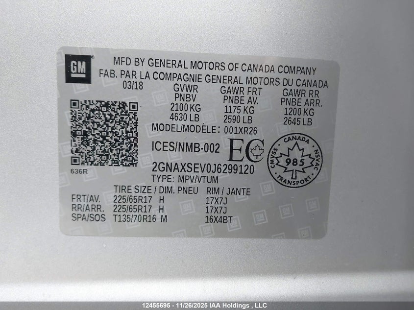 2GNAXSEV0J6299120 2018 CHEVROLET EQUINOX photo no. 9