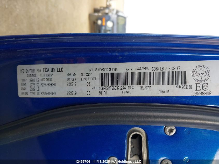 2016 Ram 1500 Sport VIN: 1C6RR7MT6GS371244 Lot: 12455704