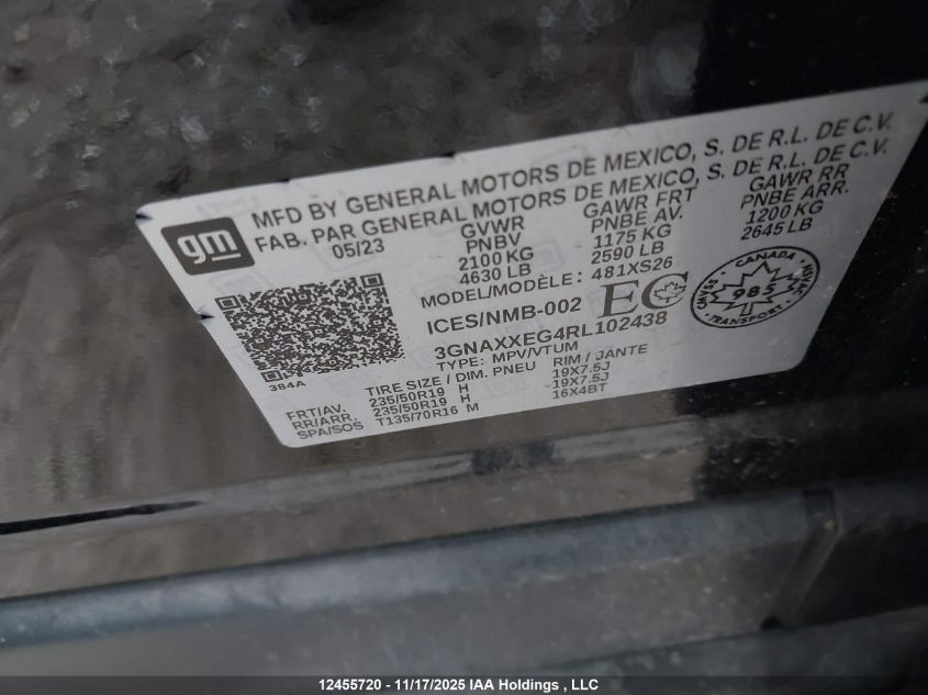 2024 Chevrolet Equinox Premier VIN: 3GNAXXEG4RL102438 Lot: 12455720