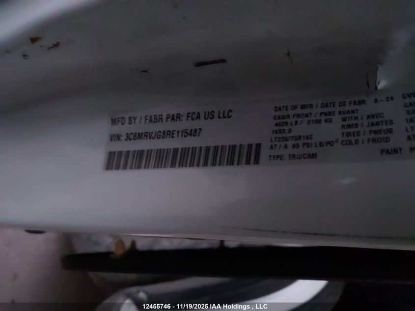 2024 Ram Promaster 3500 3500 High VIN: 3C6MRVJG8RE115487 Lot: 12455746