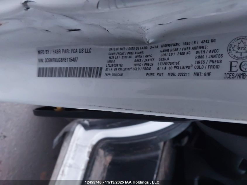 2024 Ram Promaster 3500 3500 High VIN: 3C6MRVJG8RE115487 Lot: 12455746