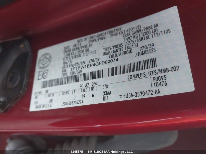 1FTEW1EP4GFD02074 2016 FORD F-150 photo no. 18