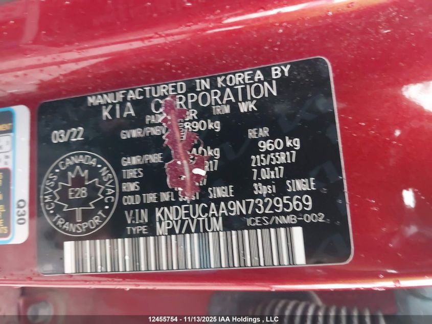 2022 Kia Seltos S VIN: KNDEUCAA9N7329569 Lot: 12455754