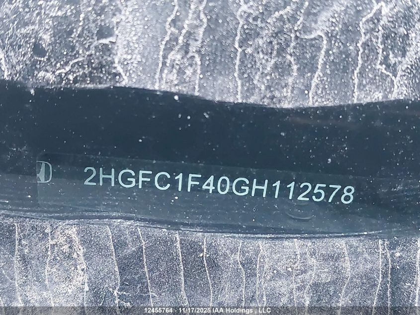 2016 Honda Civic Ex VIN: 2HGFC1F40GH112578 Lot: 12455764